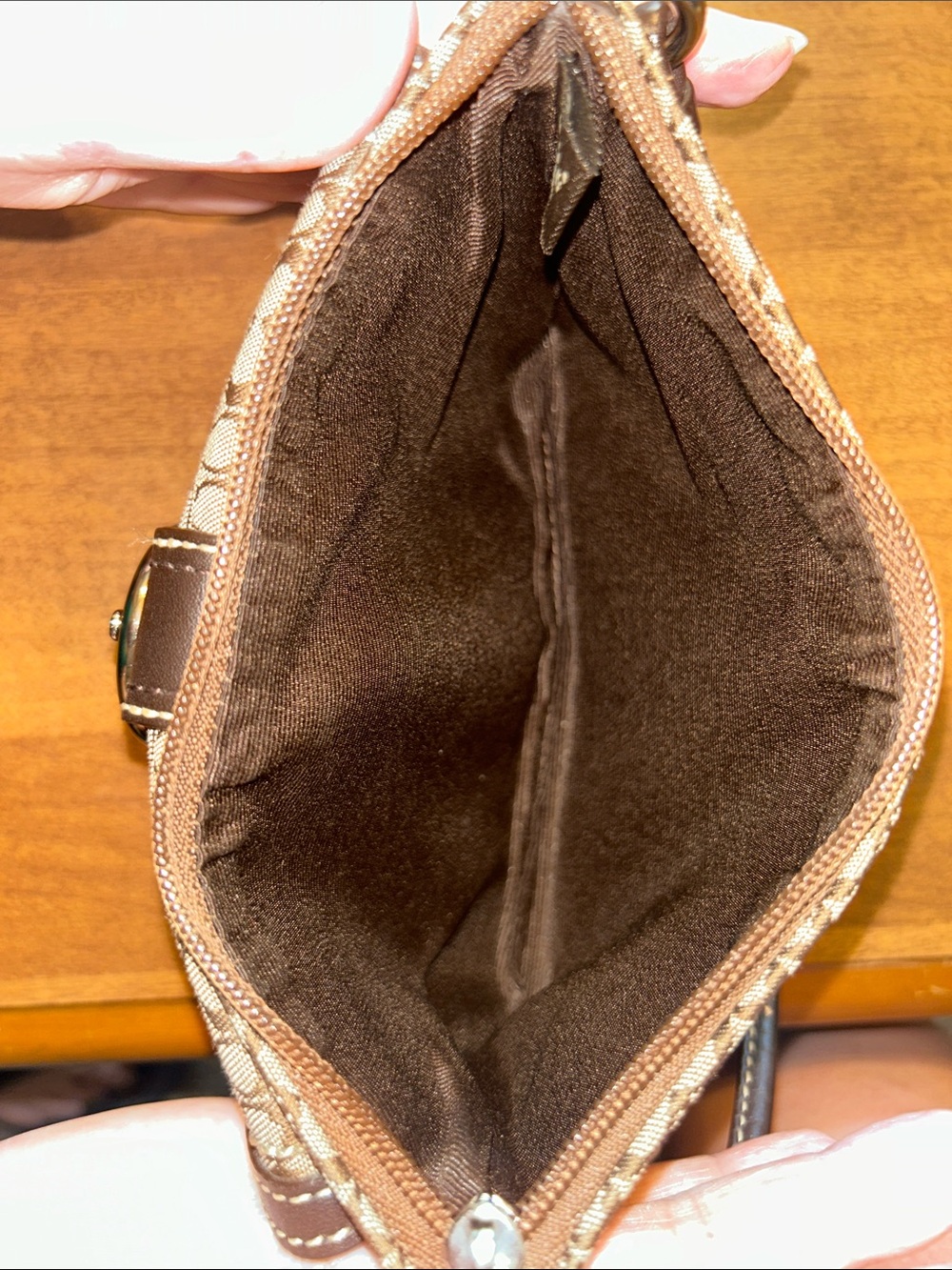 Coach Brown Signature Canvas Wristlet with Dark Trim - Picture 4 of 5